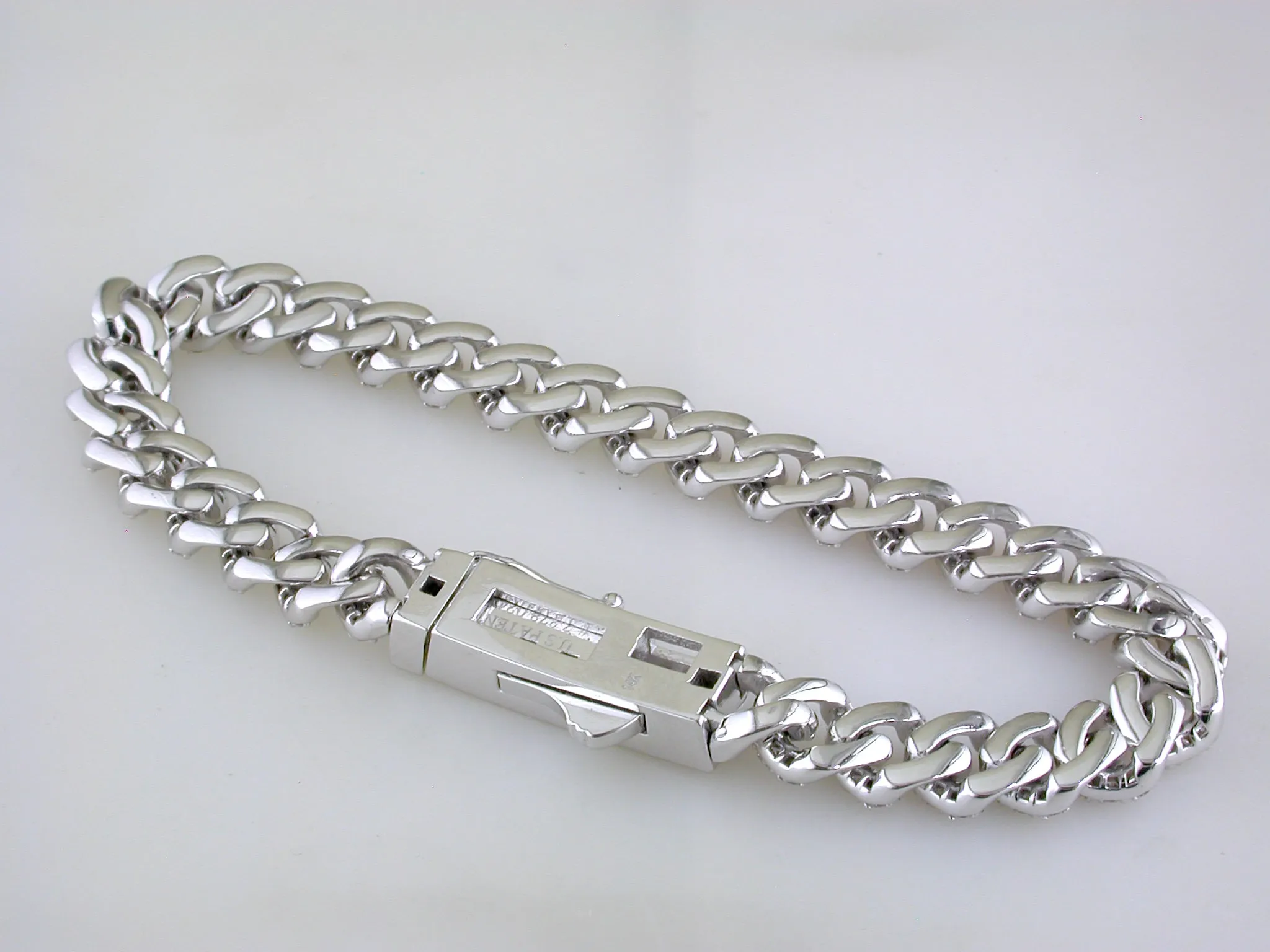 14k White Gold Curb Chain Pave Diamond Bracelet 7