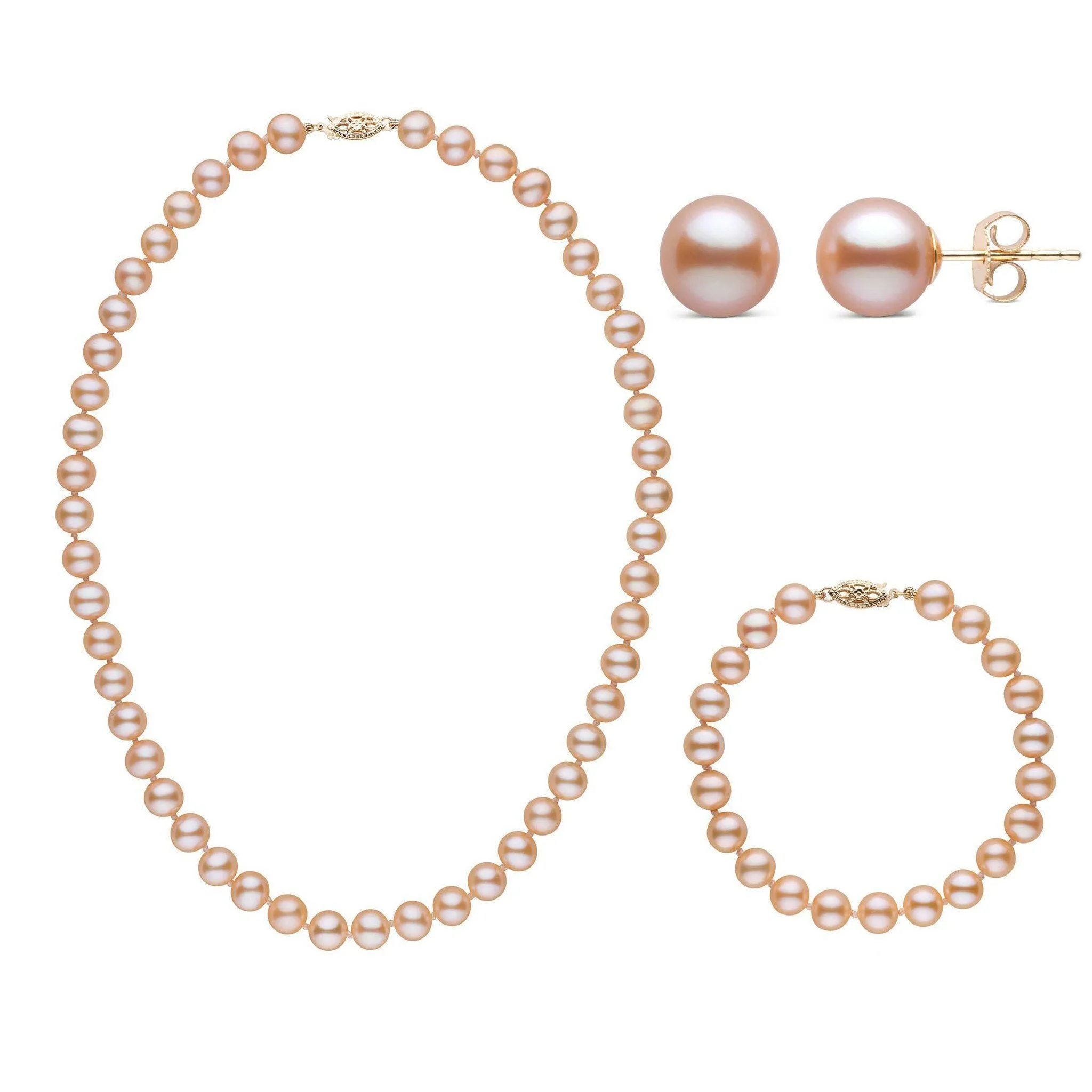 16 Inch 3 Piece Set of 7.5-8.0 mm AAA Pink Freshwater Pearls