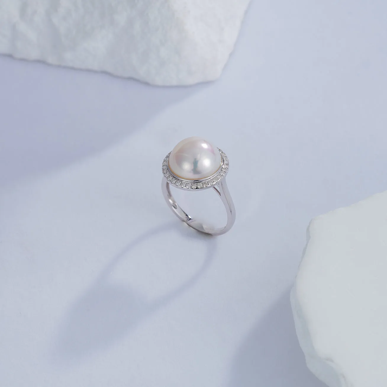 18K Diamond Edison Mabe Pearl Ring KR00066