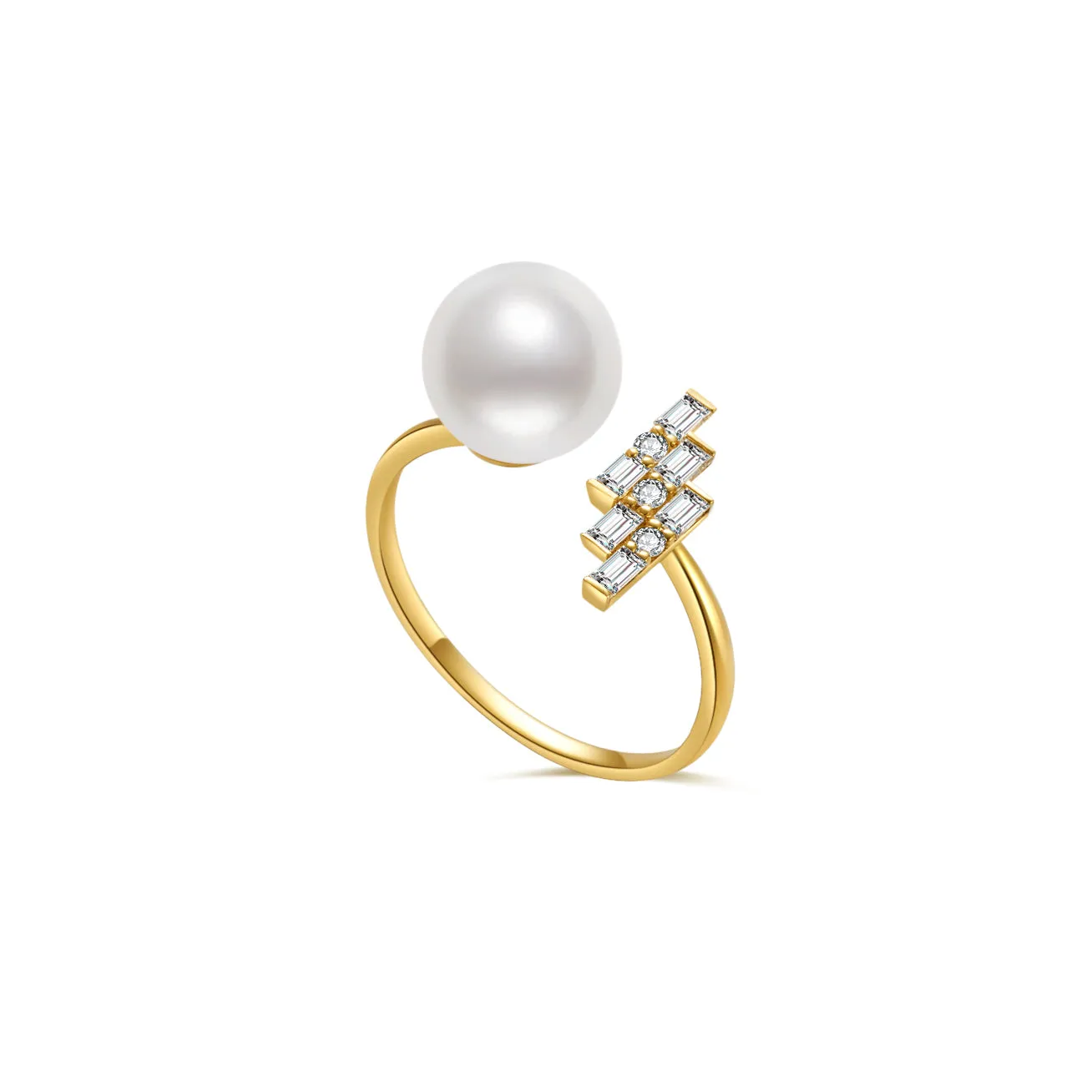 18K Solid Gold Diamond Akoya Hanadama Pearl Ring KR00077