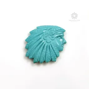 20.70cts Natural Untreated Blue Kingman TURQUOISE Gemstone Hand Carved INDIAN HEAD 29*24mm For Jewelry