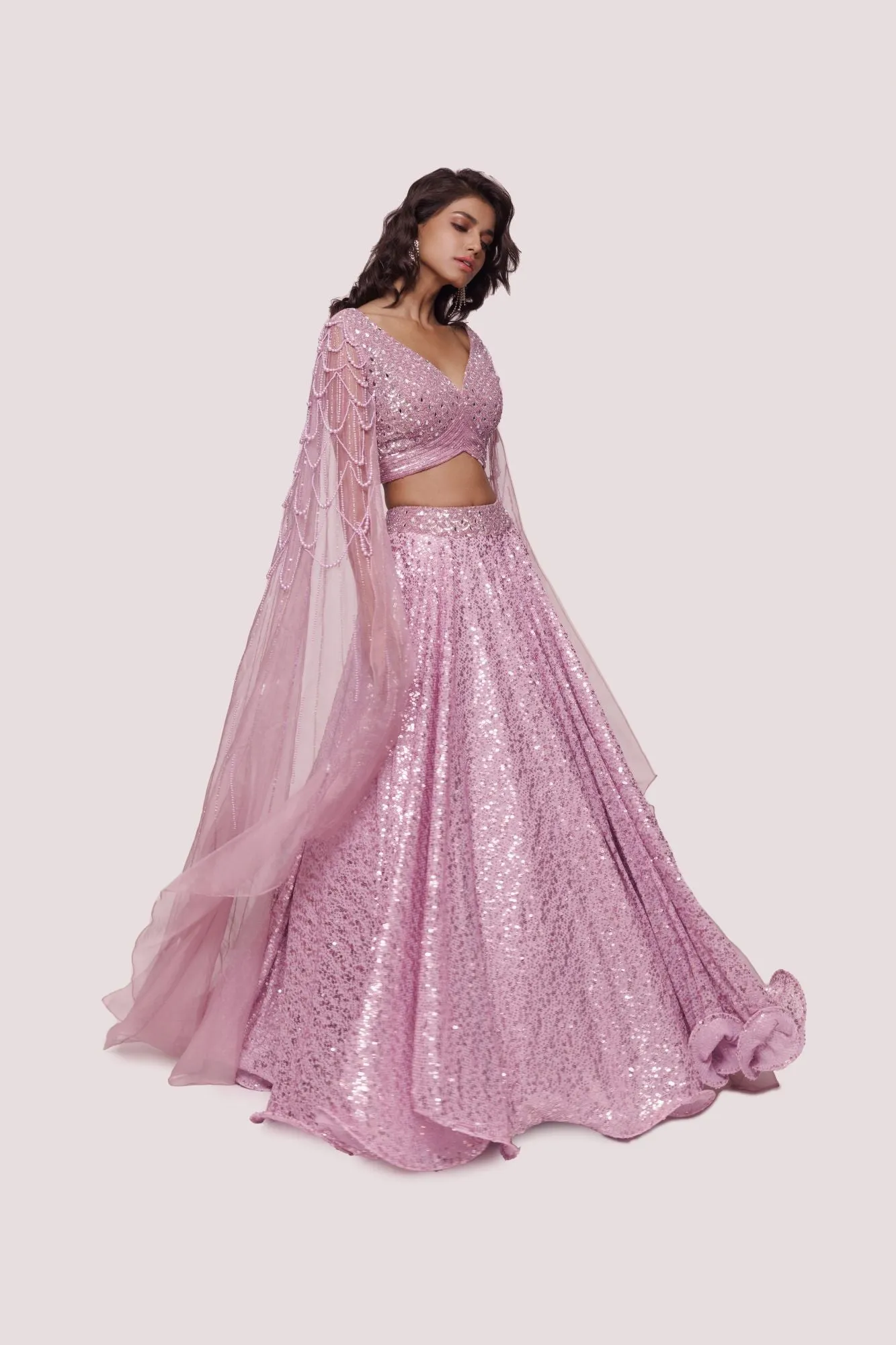 30Z338-RO Lilac Embroidered Net and Organza Lehenga