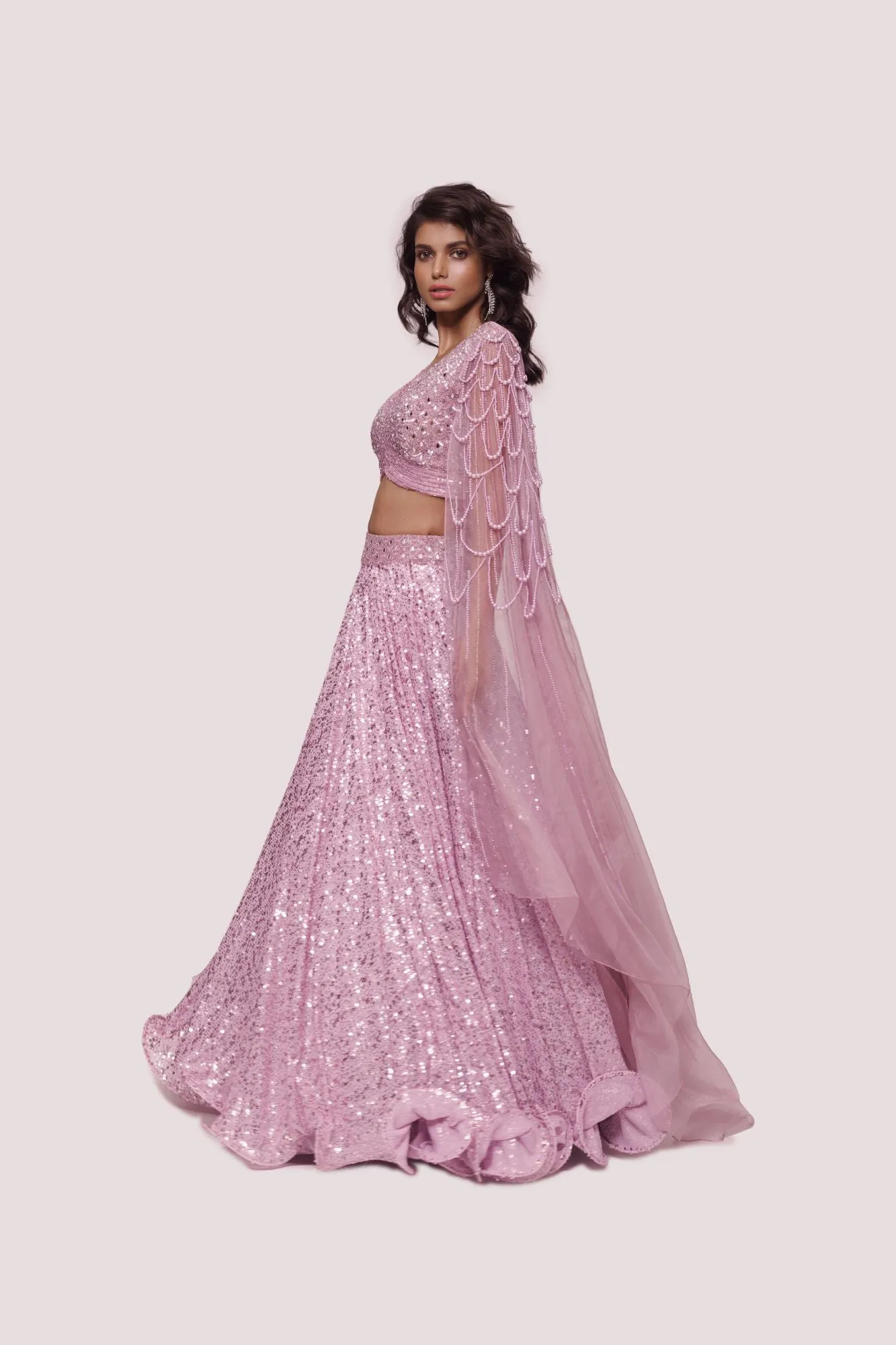 30Z338-RO Lilac Embroidered Net and Organza Lehenga