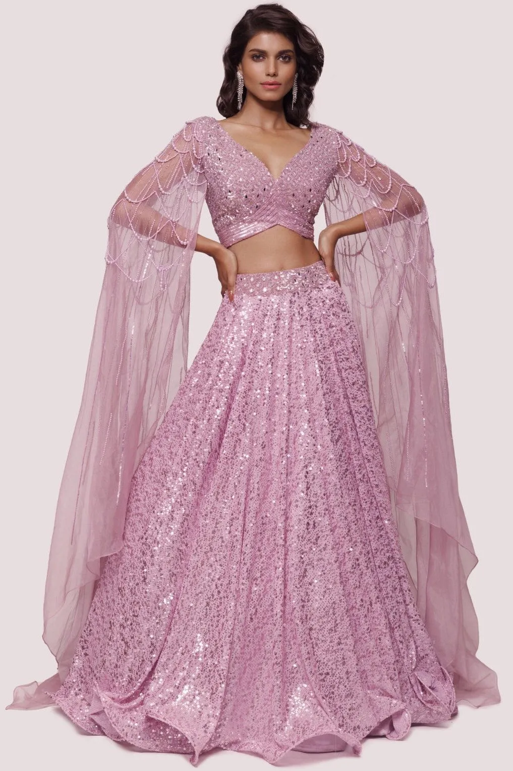 30Z338-RO Lilac Embroidered Net and Organza Lehenga