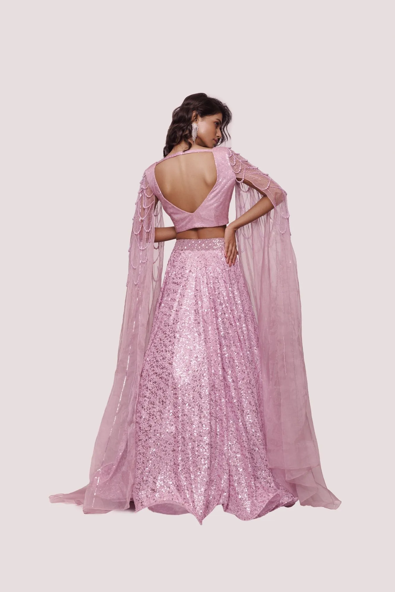 30Z338-RO Lilac Embroidered Net and Organza Lehenga