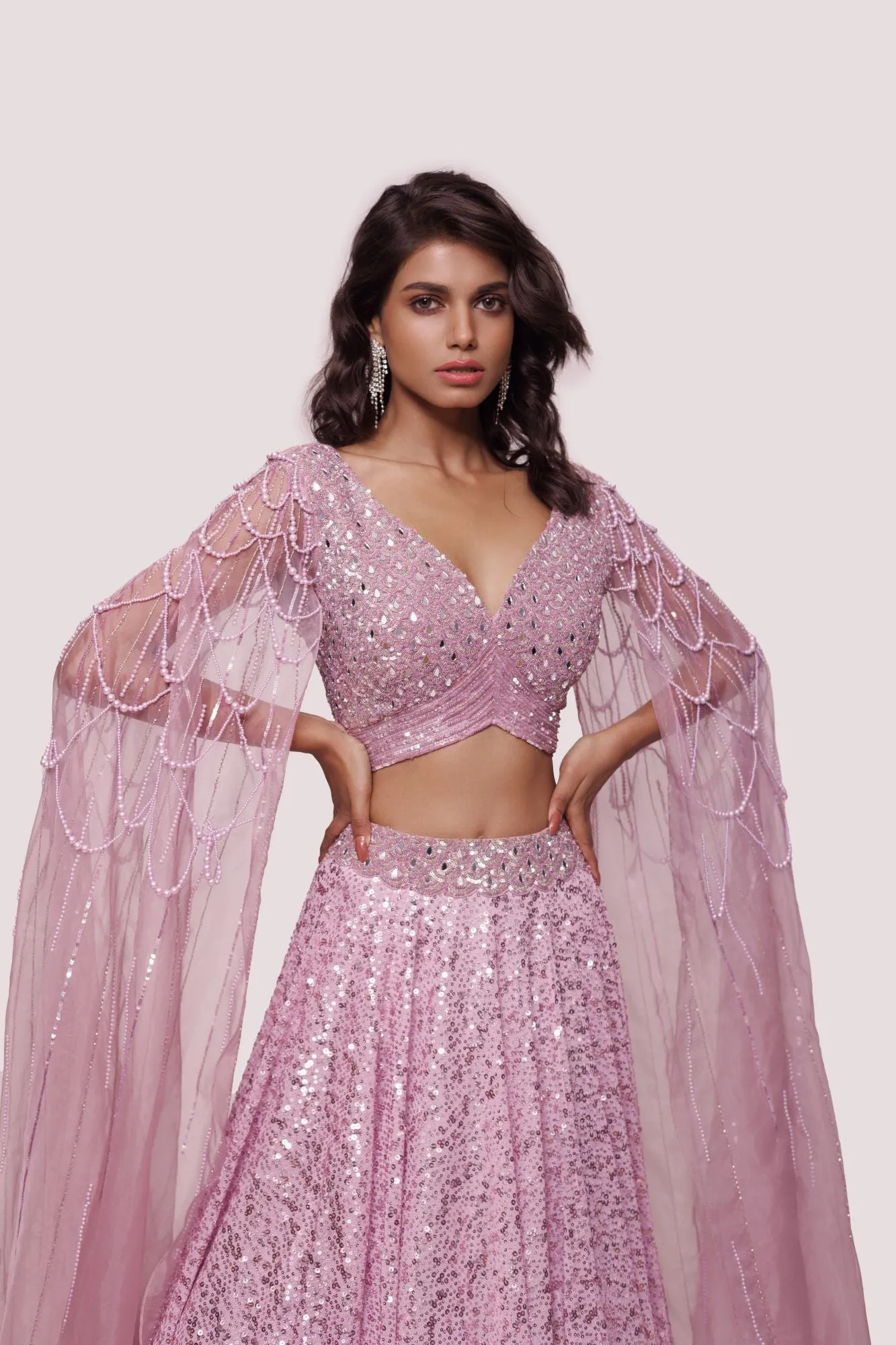 30Z338-RO Lilac Embroidered Net and Organza Lehenga