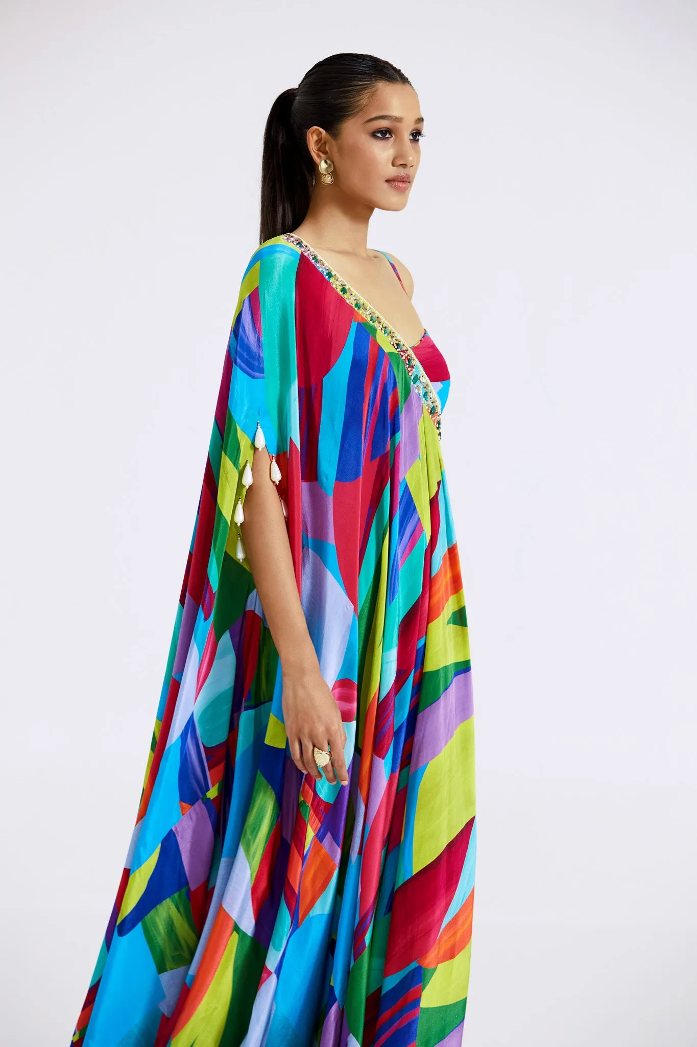 51Z026-RO Multicolor Crepe Asymmetric Dress