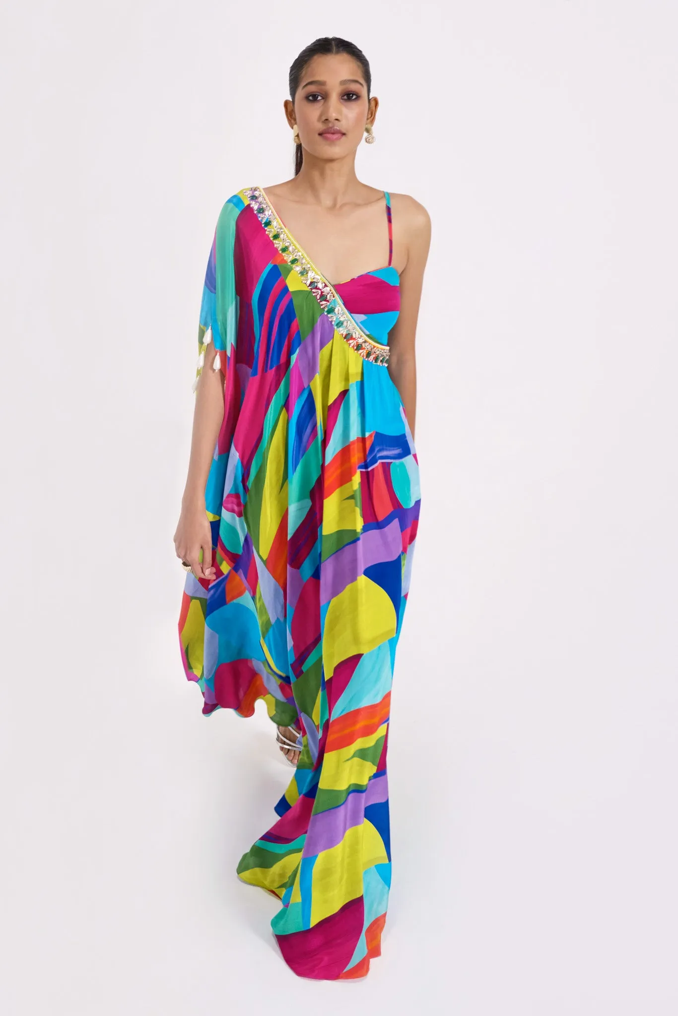 51Z026-RO Multicolor Crepe Asymmetric Dress