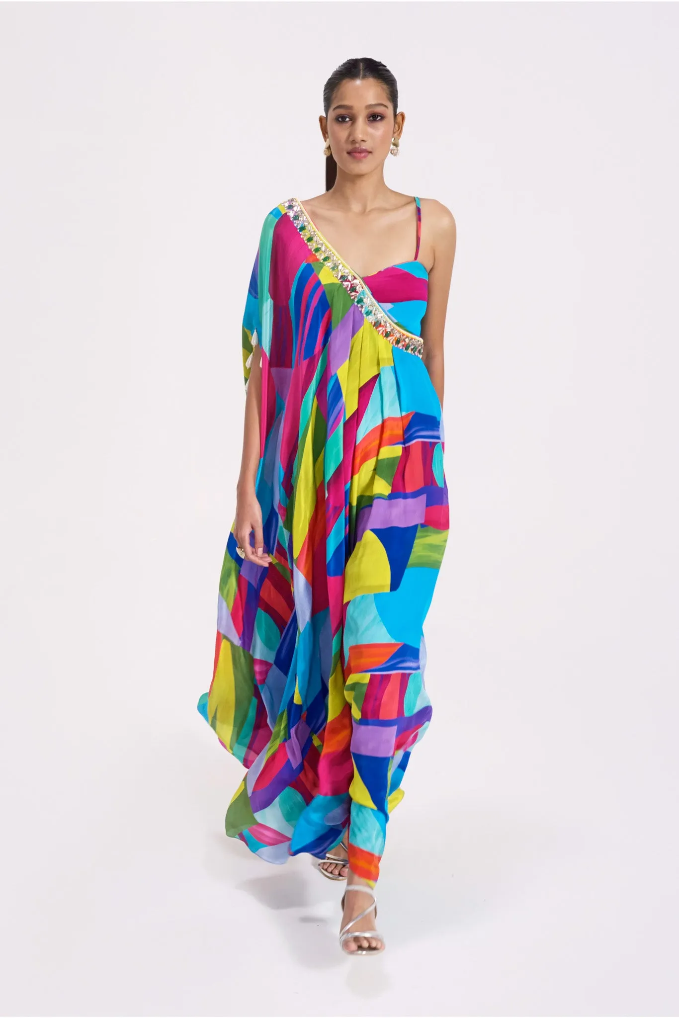 51Z026-RO Multicolor Crepe Asymmetric Dress