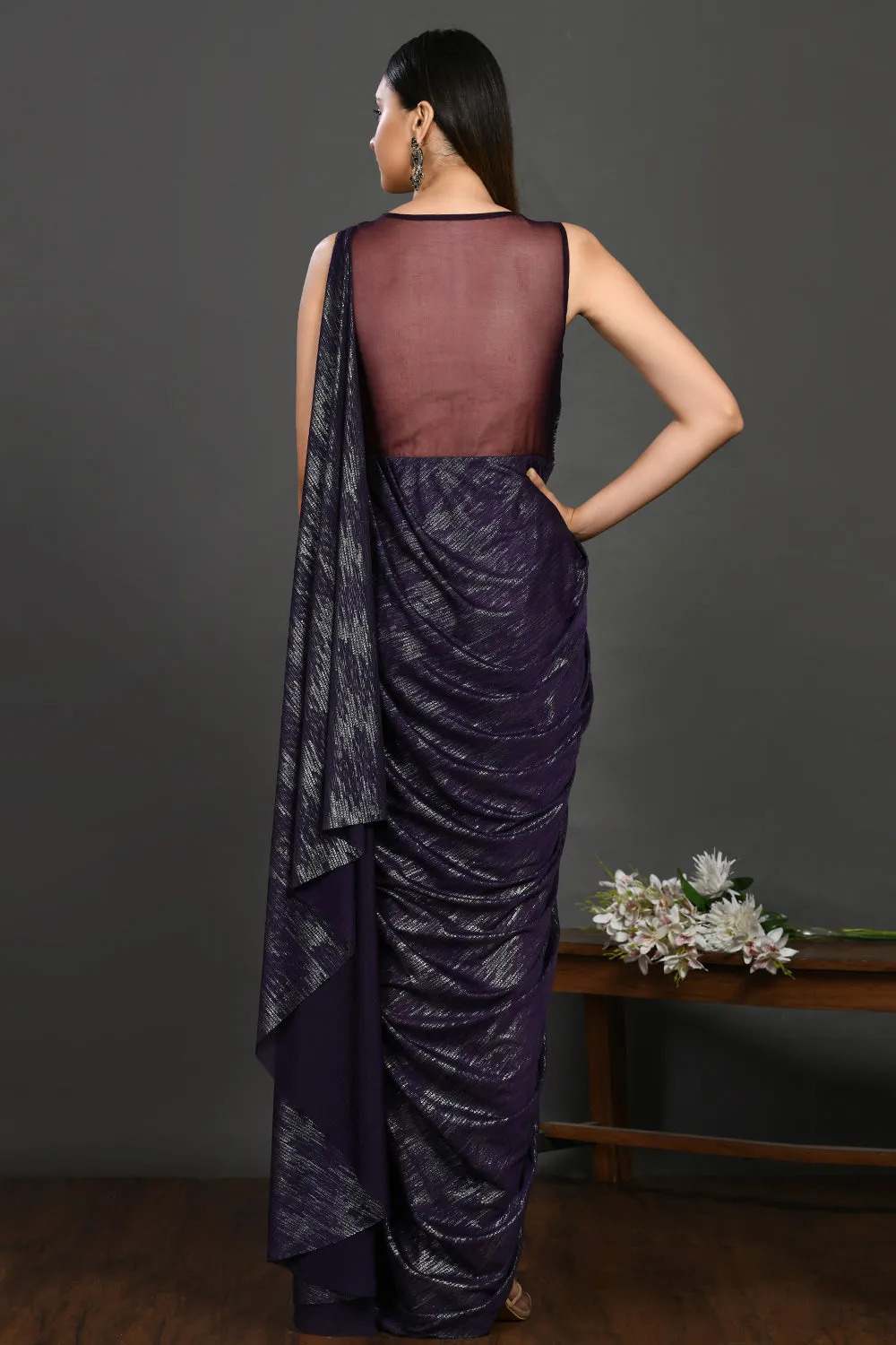 90Z946-RO Purple Drape saree with Sequin Work