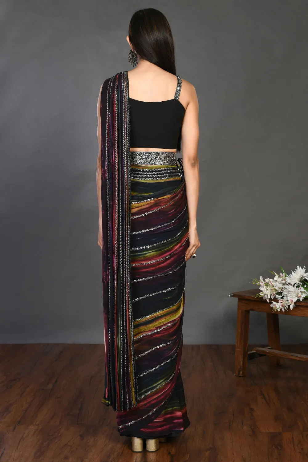 90Z946-RO Purple Drape saree with Sequin Work