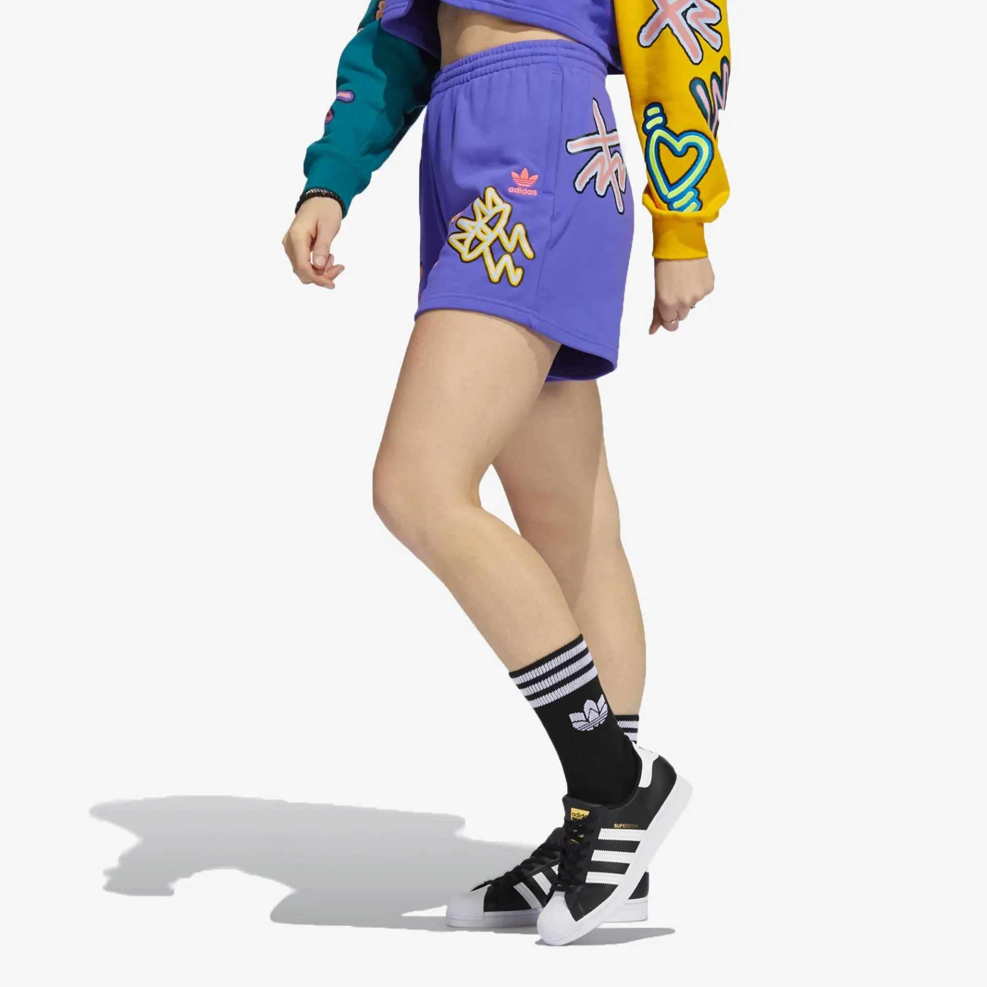 Adidas Originals | LOVE UNITES LOOSE SHORTS  { PURPLE / MULTICOLOR