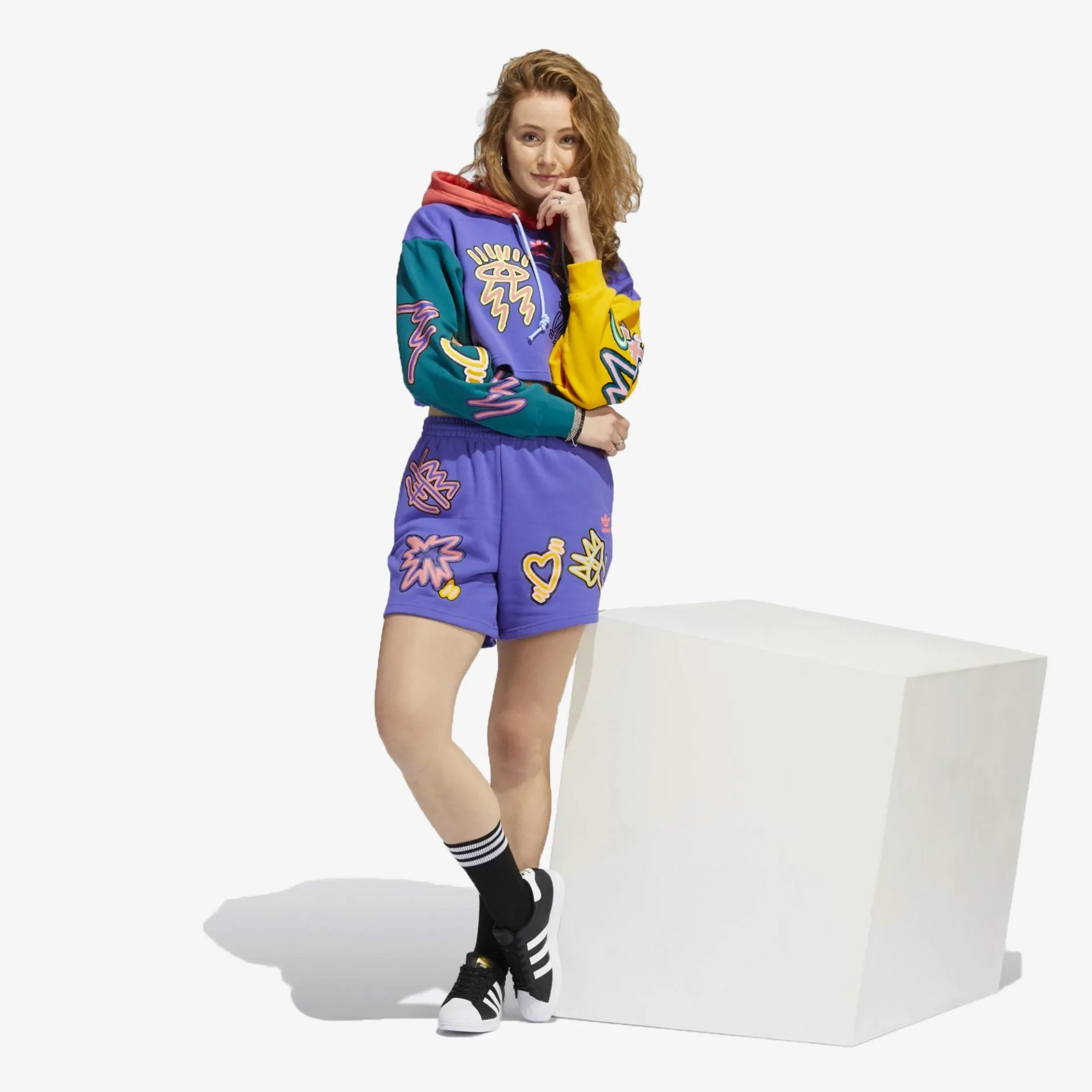 Adidas Originals | LOVE UNITES LOOSE SHORTS  { PURPLE / MULTICOLOR