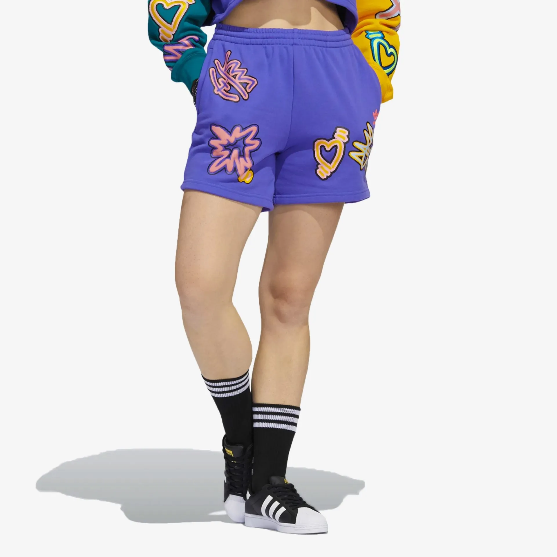 Adidas Originals | LOVE UNITES LOOSE SHORTS  { PURPLE / MULTICOLOR