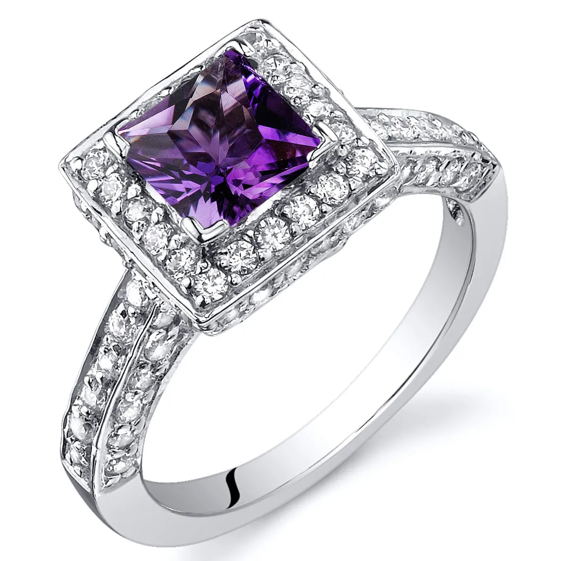 Amethyst Princess Cut Sterling Silver Ring Size 5