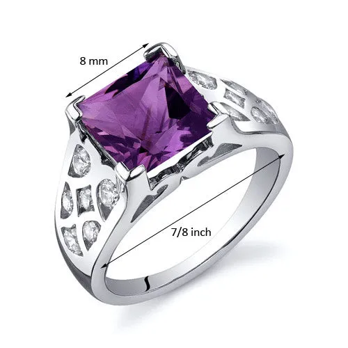 Amethyst Princess Cut Sterling Silver Ring Size 8