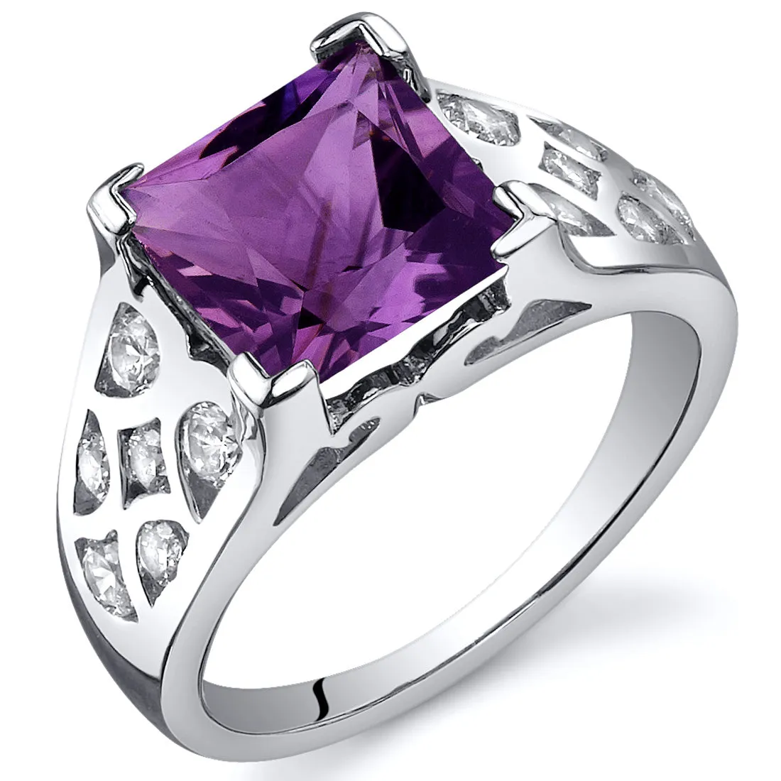 Amethyst Princess Cut Sterling Silver Ring Size 8