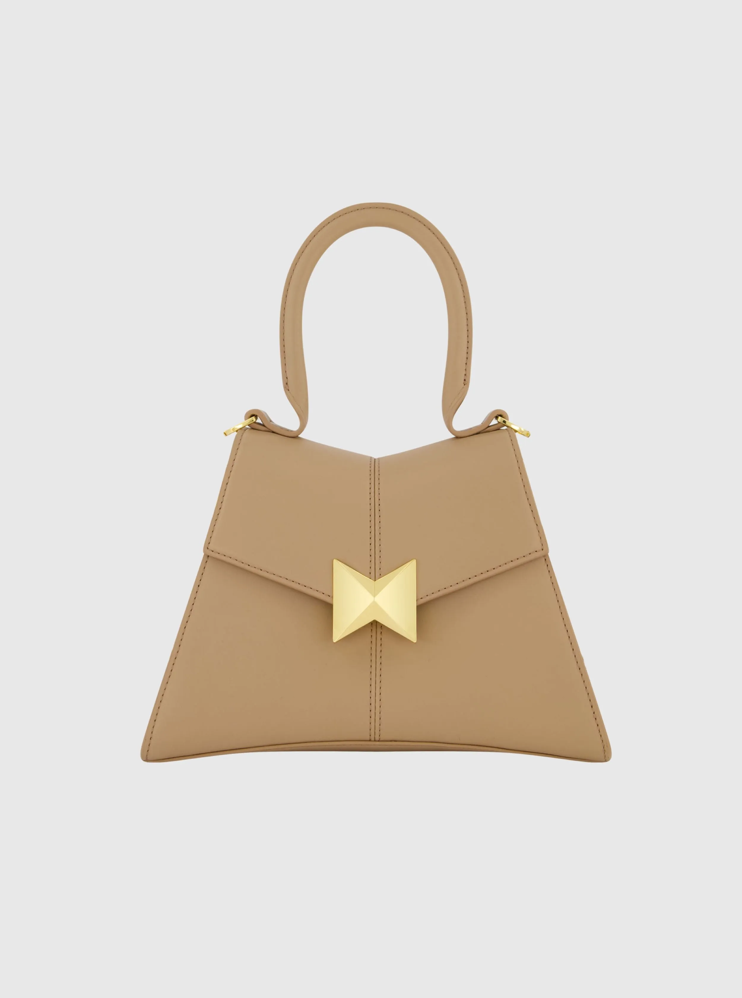 Angular Small Leather Handbag With Gold Hardware