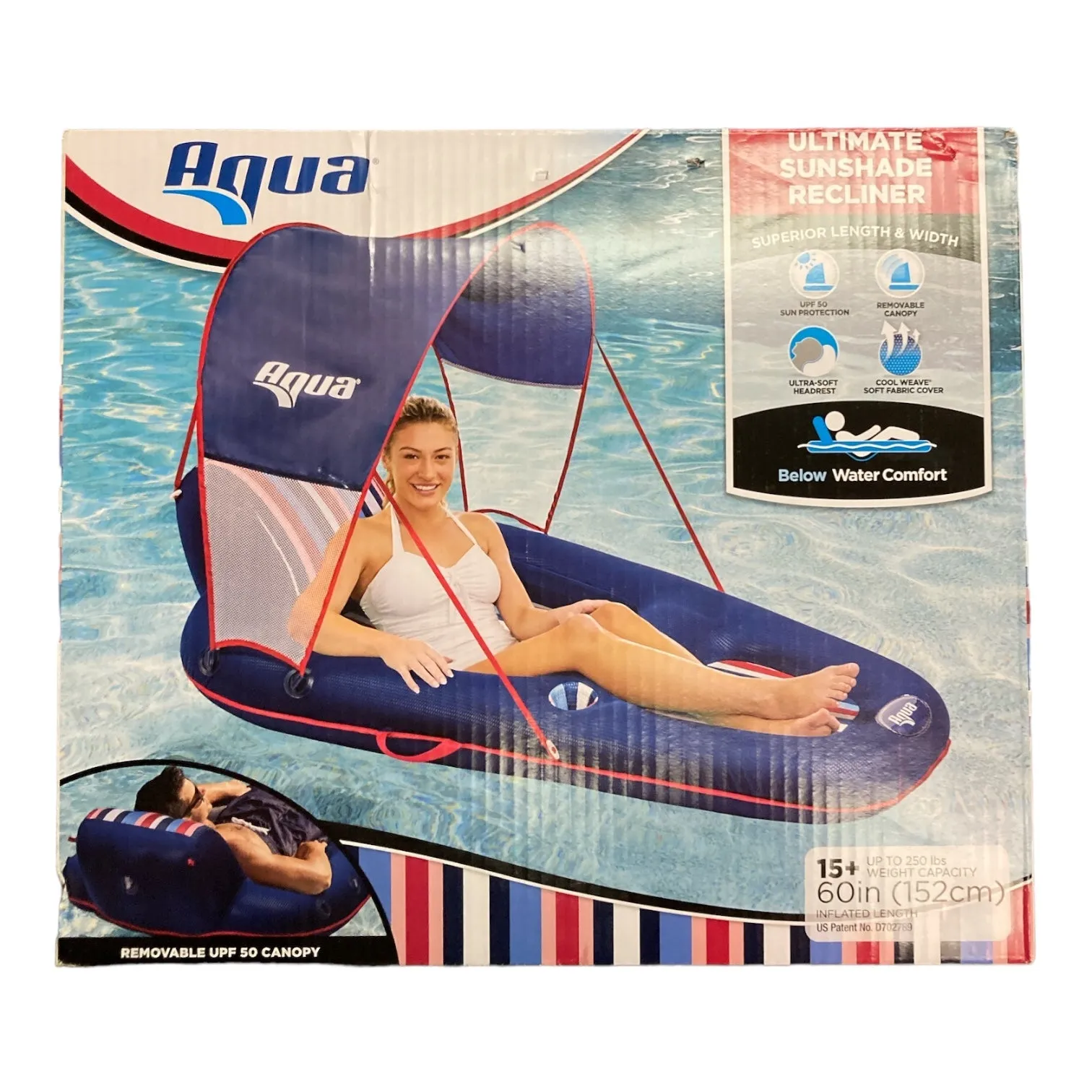 Aqua Ultimate Sunshade Recliner Ultra-Comfortable Mesh Covered Pool Lounge