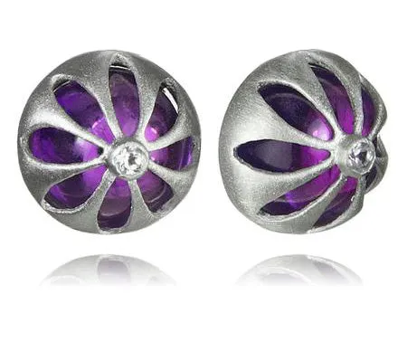 Arabesque Flower Cut Out Studs Amethyst