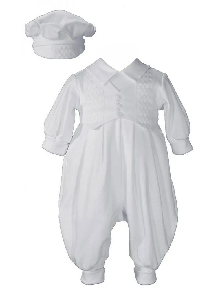 Baby Boys White Cotton Long Sleeves Hat Christening Coverall NB-12M