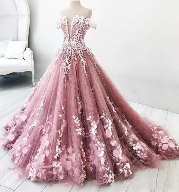 Ball Gown Off the Shoulder V Neck Tulle Lavender Beads Prom Dresses, Quinceanera Dresses STK15562