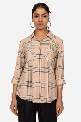 Beige & Black Checked Viscose Shirt