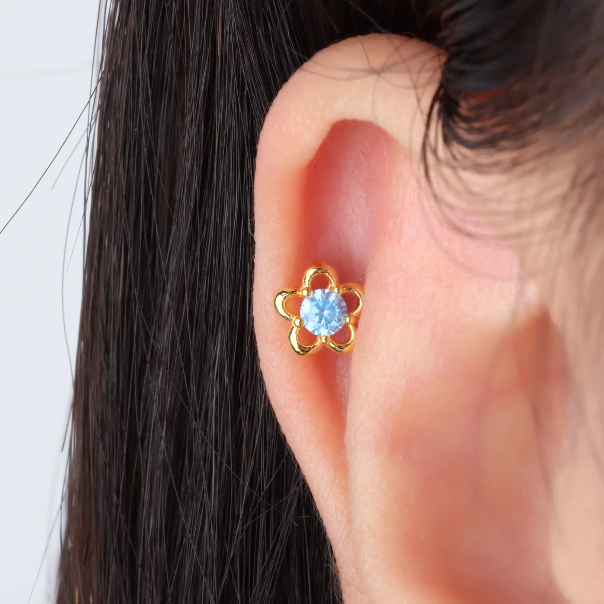 Blue Gemstone Flower Stud