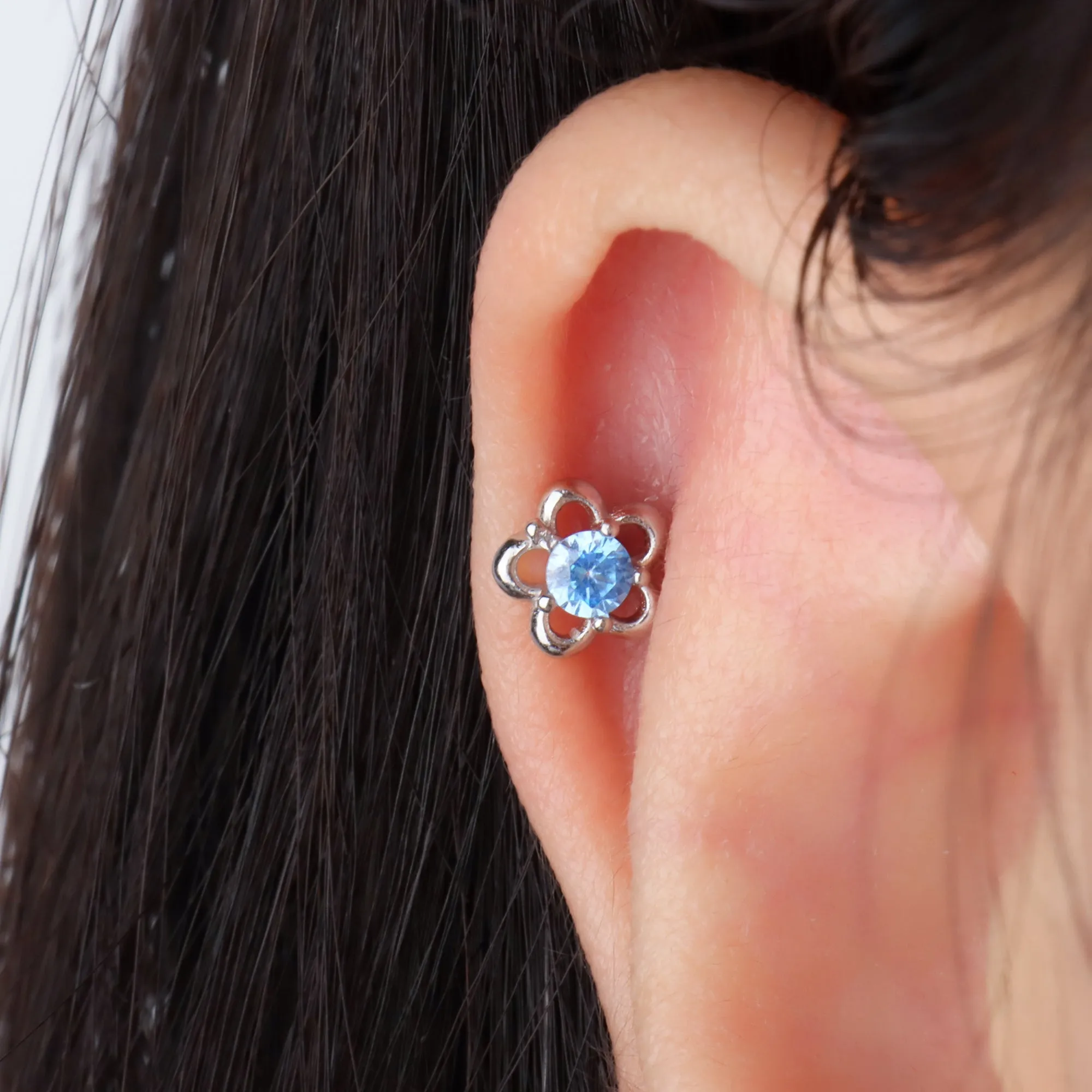 Blue Gemstone Flower Stud