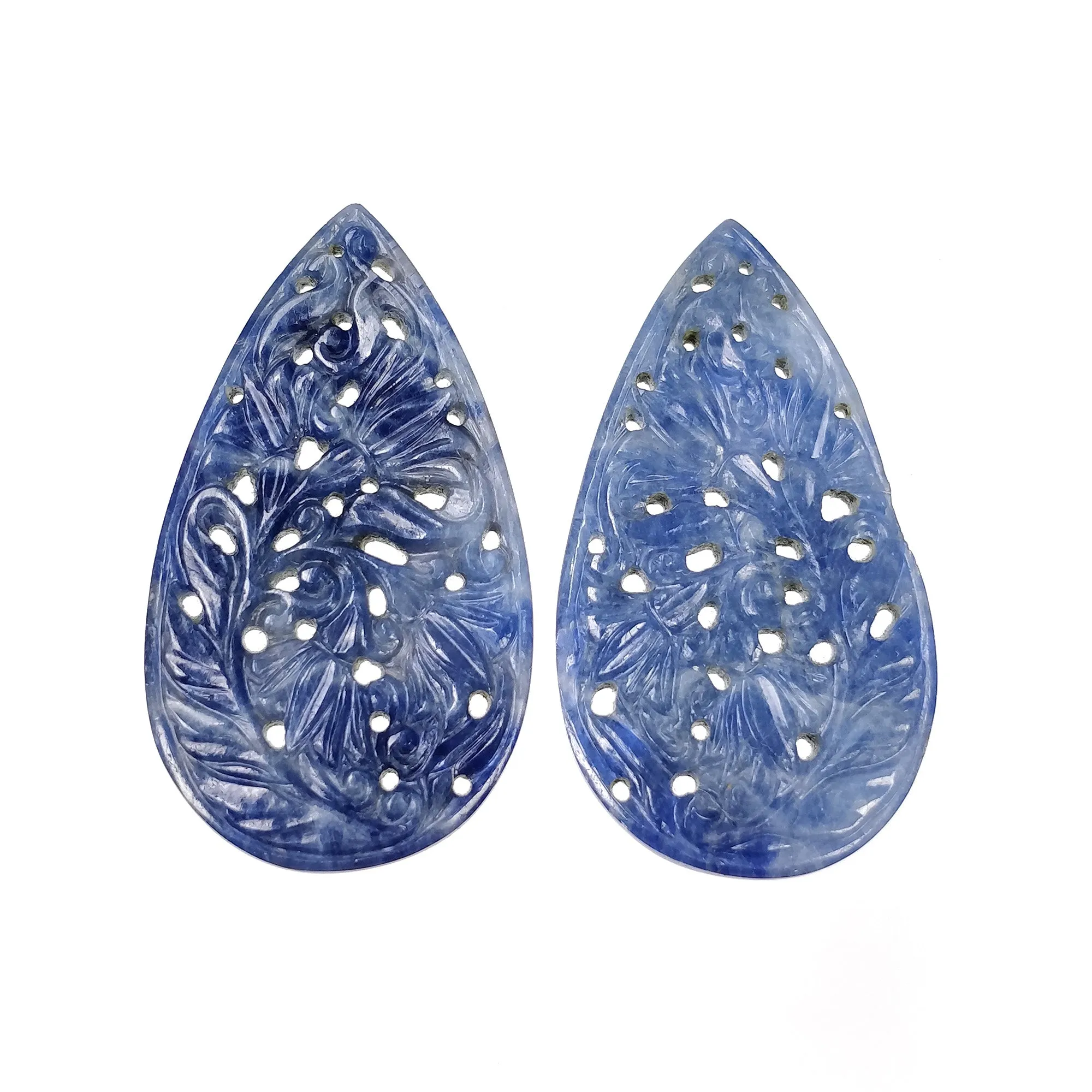 BLUE SAPPHIRE Gemstone Carving : Natural Untreated Unheated Sapphire Hand Carved Pear Shape 52*29mm, 51.75cts approx each Flat Back