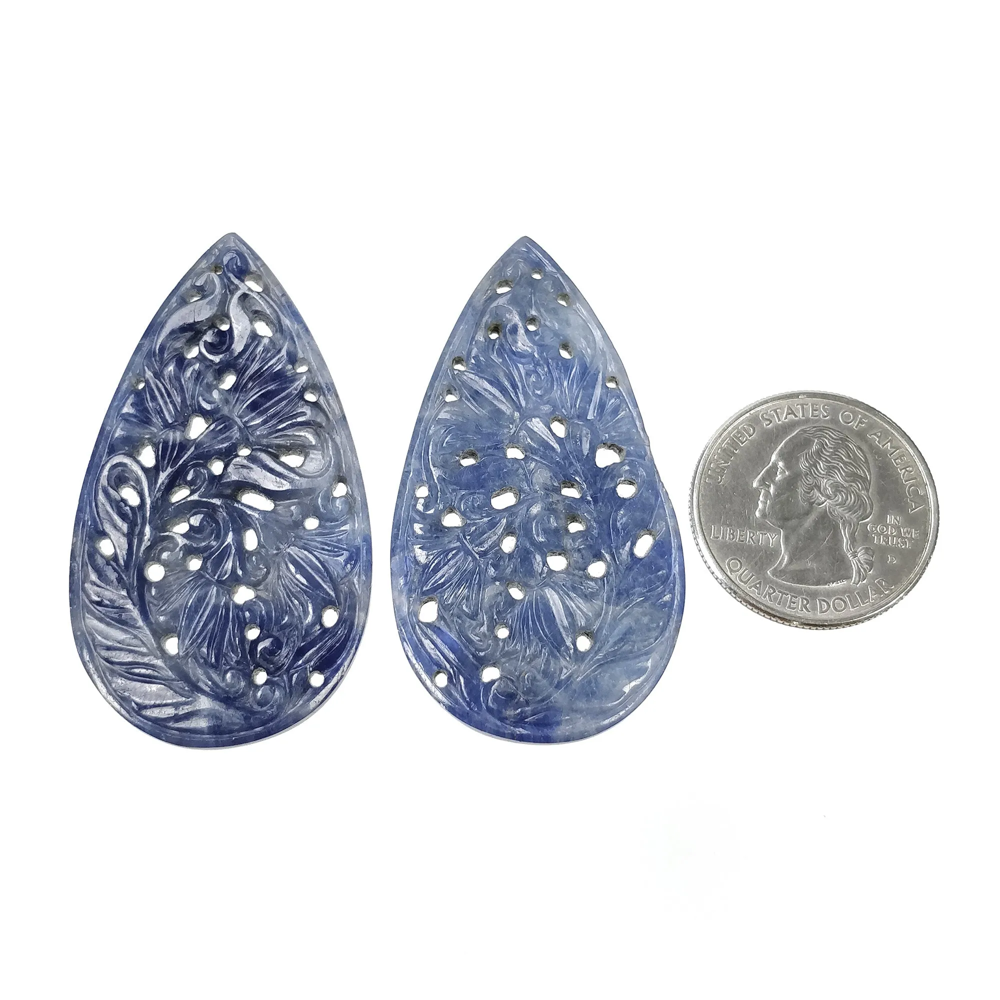 BLUE SAPPHIRE Gemstone Carving : Natural Untreated Unheated Sapphire Hand Carved Pear Shape 52*29mm, 51.75cts approx each Flat Back