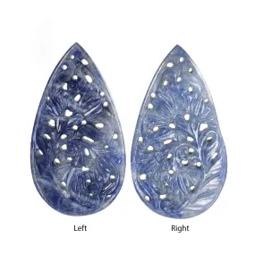 BLUE SAPPHIRE Gemstone Carving : Natural Untreated Unheated Sapphire Hand Carved Pear Shape 52*29mm, 51.75cts approx each Flat Back