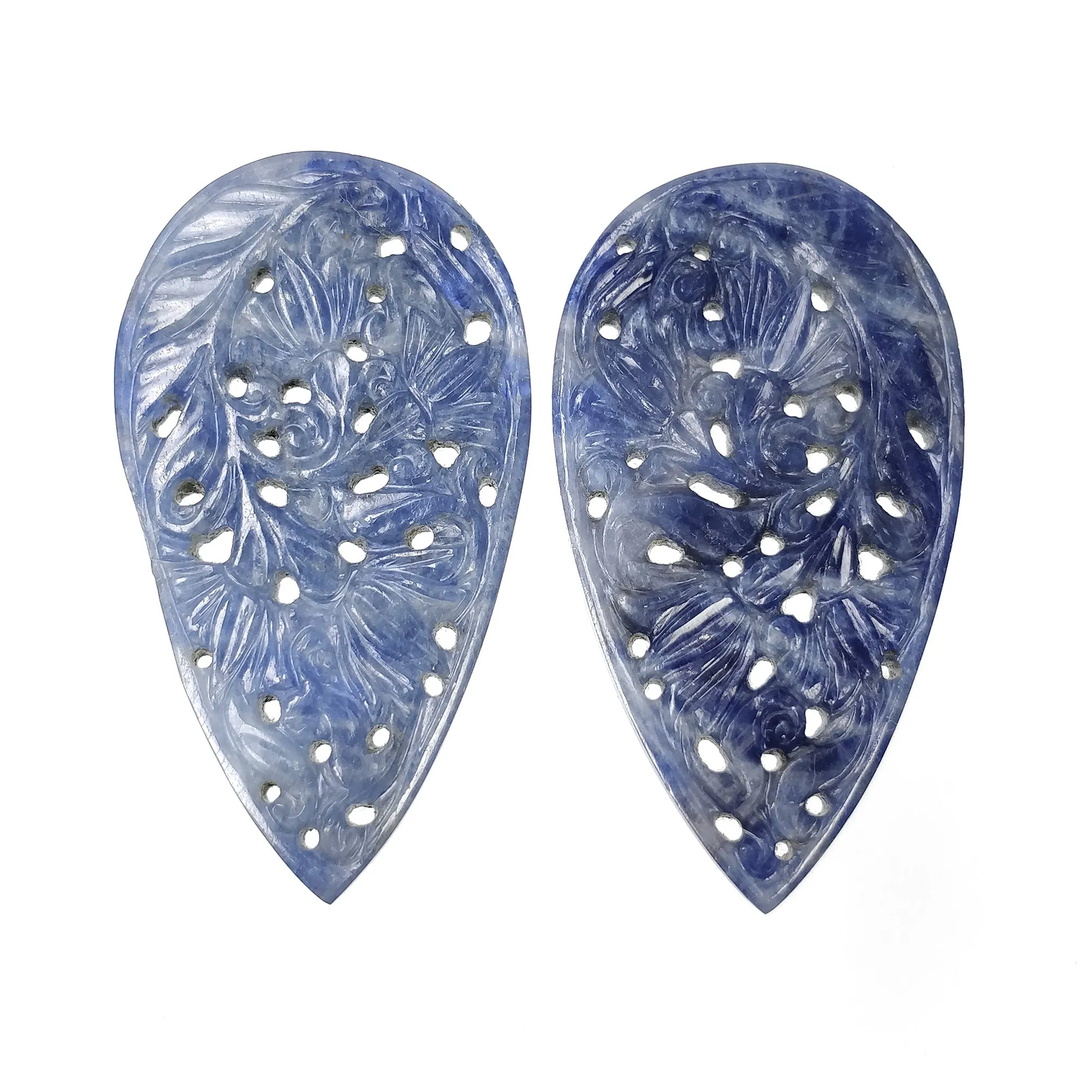 BLUE SAPPHIRE Gemstone Carving : Natural Untreated Unheated Sapphire Hand Carved Pear Shape 52*29mm, 51.75cts approx each Flat Back