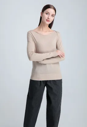 Boat Neck Solid Basic Knitwear