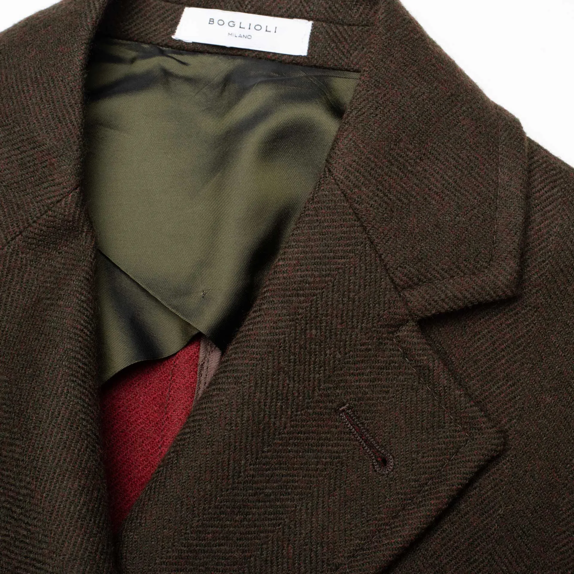 BOGLIOLI Milano "Brera" Green Herringbone Unlined DB Coat EU 48 NEW US S M