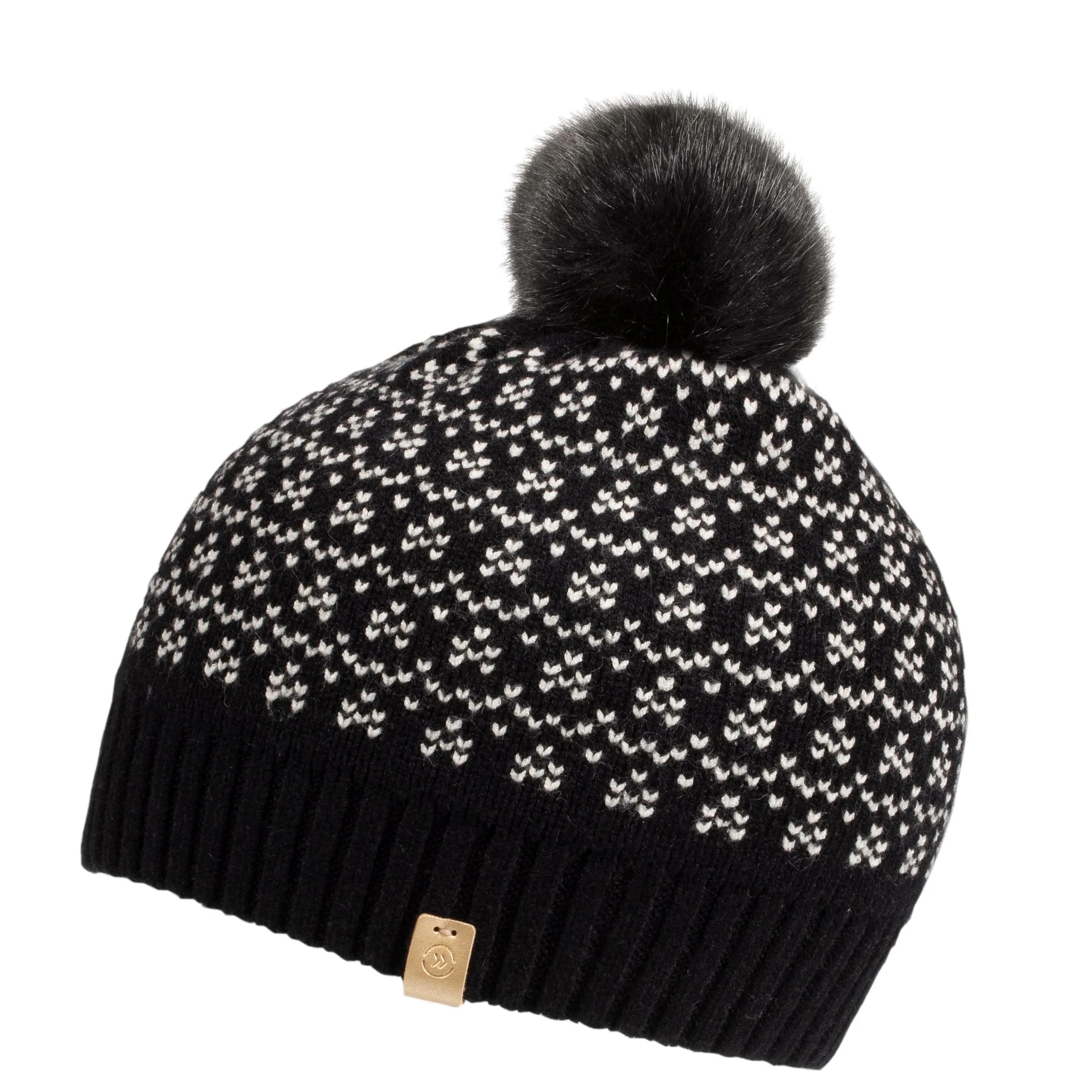 Bonnet Femme à pompon Jacquard Noir