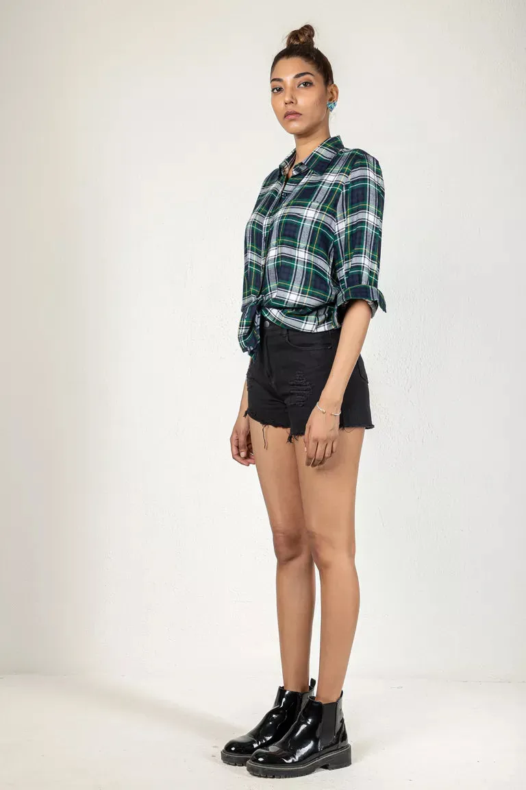 Bottle Green & Navy Blue Checked Shirt