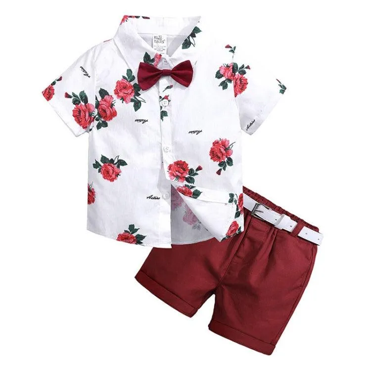 Boys' Summer Floral Print Short Sleeve Shirt and Shorts Combo