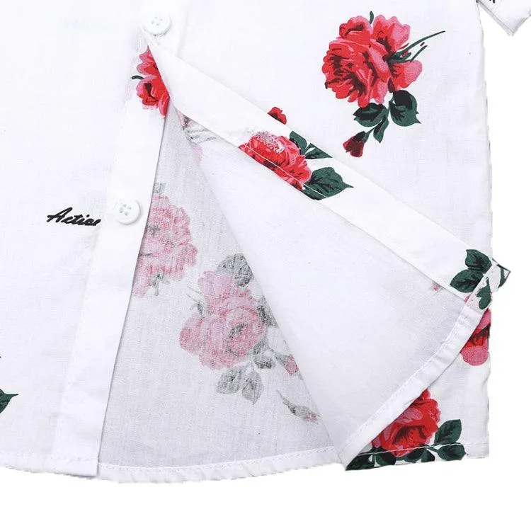 Boys' Summer Floral Print Short Sleeve Shirt and Shorts Combo