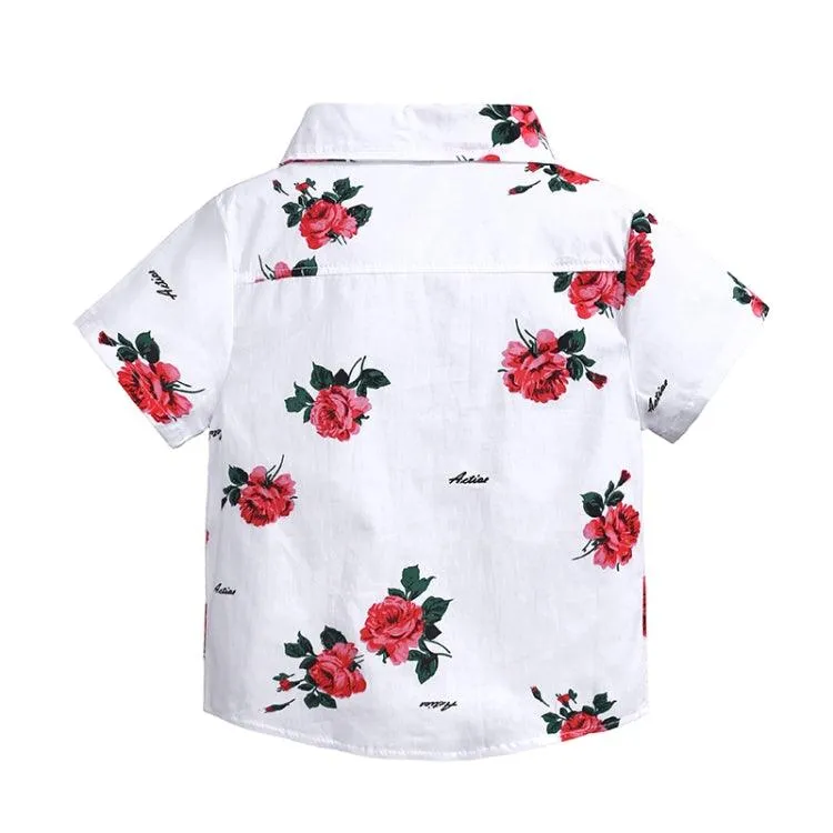 Boys' Summer Floral Print Short Sleeve Shirt and Shorts Combo