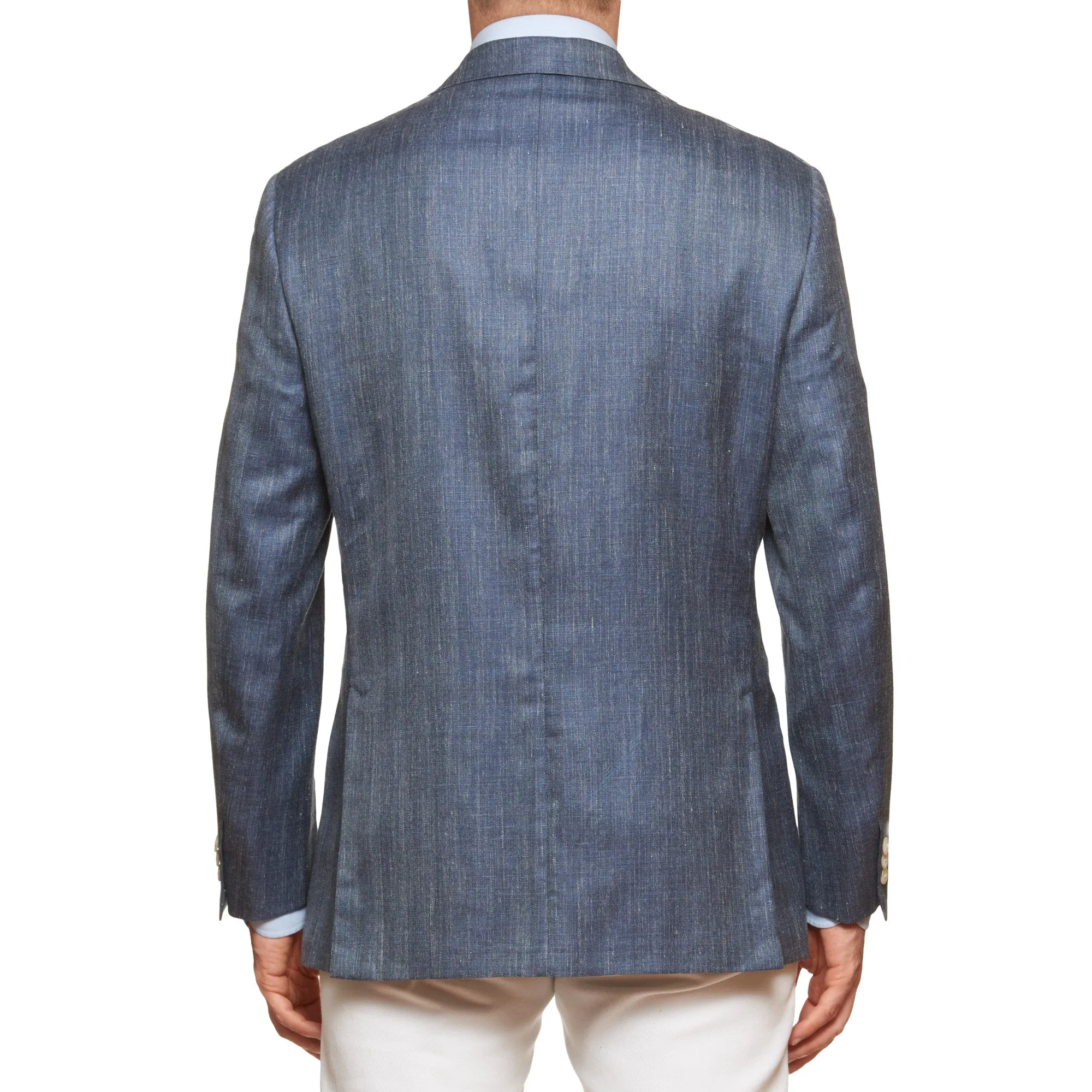 BRIONI "COLOSSEO" Handmade Blue Herringbone Wool-Silk-Linen Jacket EU 50 NEW US 40