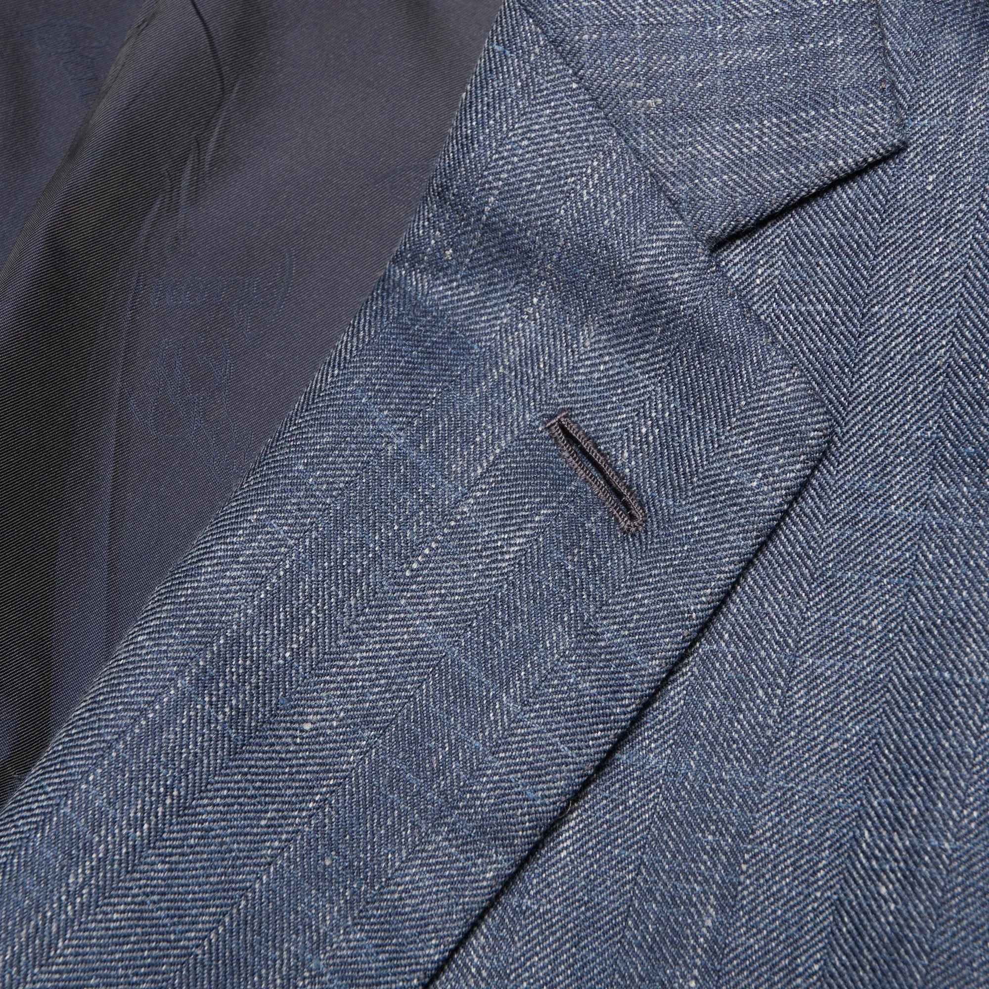 BRIONI "COLOSSEO" Handmade Blue Herringbone Wool-Silk-Linen Jacket EU 50 NEW US 40