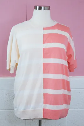 Brooklyn Colorblock Striped Sweater, Oatmeal/Coral | Plus Size