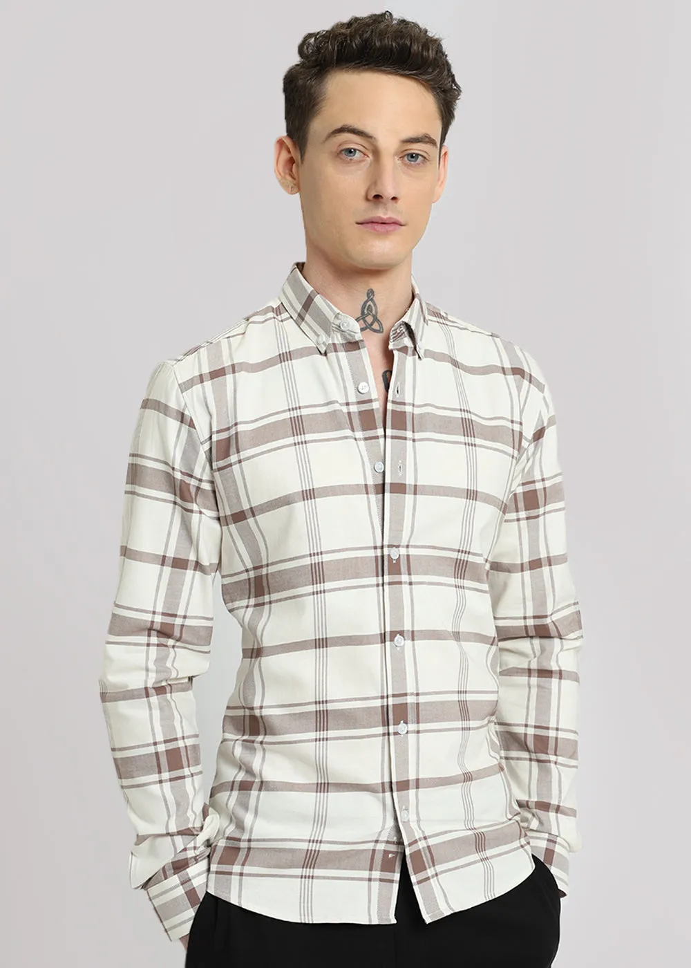 Brown Cotton Check Shirt