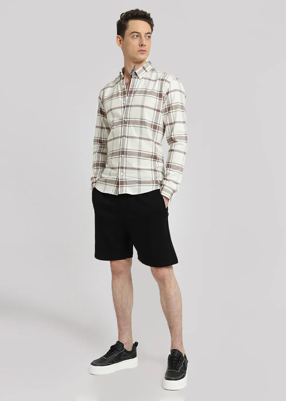 Brown Cotton Check Shirt