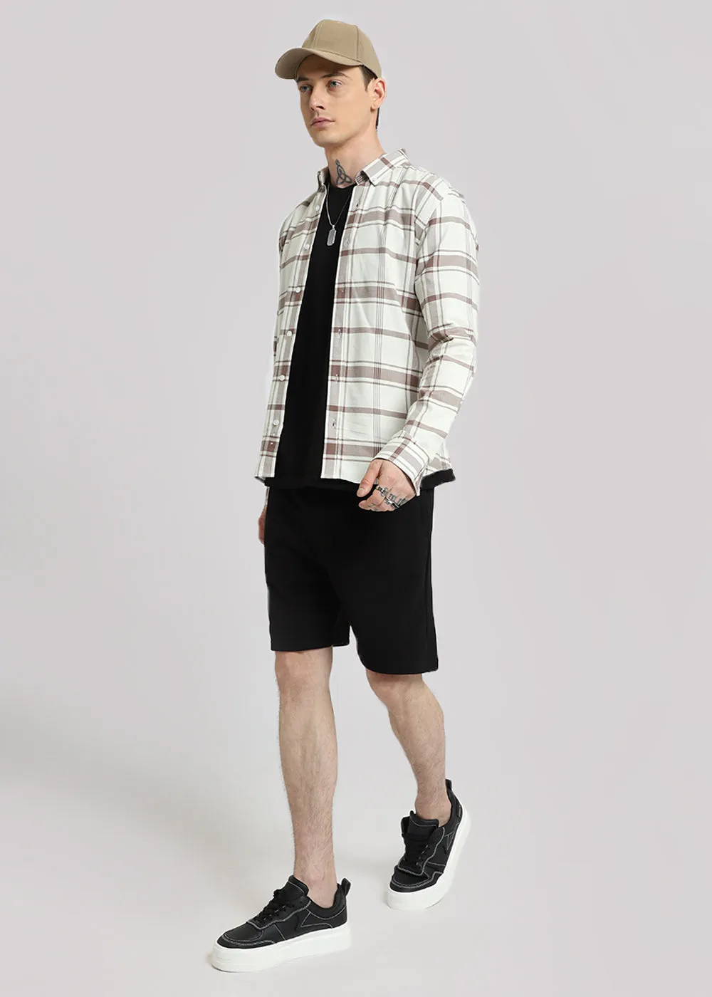 Brown Cotton Check Shirt