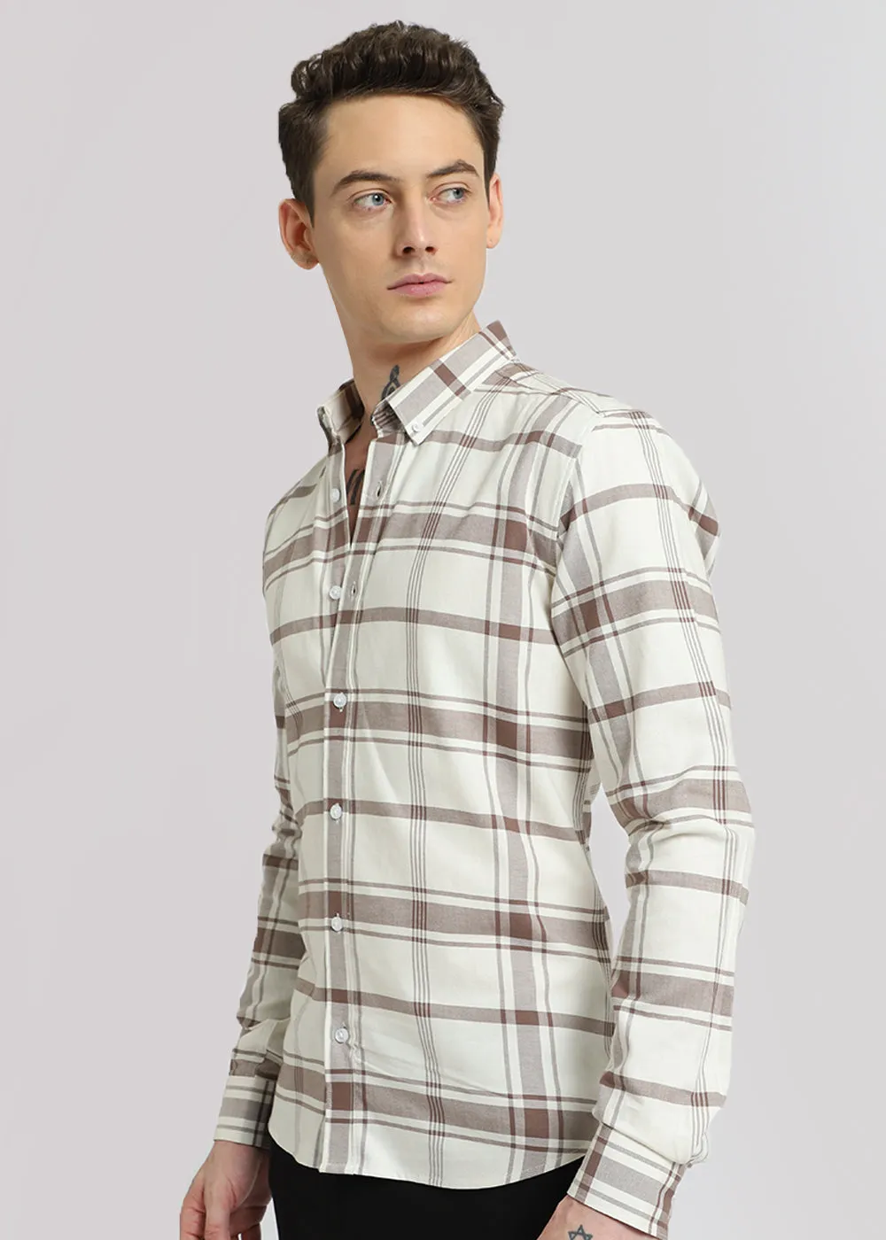 Brown Cotton Check Shirt