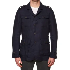 BRUNELLO CUCINELLI Navy Blue Linen Safari Field Jacket EU 50 NEW US 40