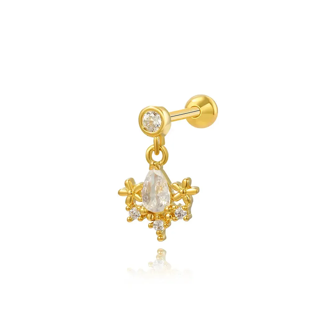 Camellia Crystal Flower Screw Back Earring