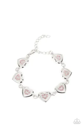 Catching Feelings Pink Rhinestone Heart Bracelet - Paparazzi Accessories